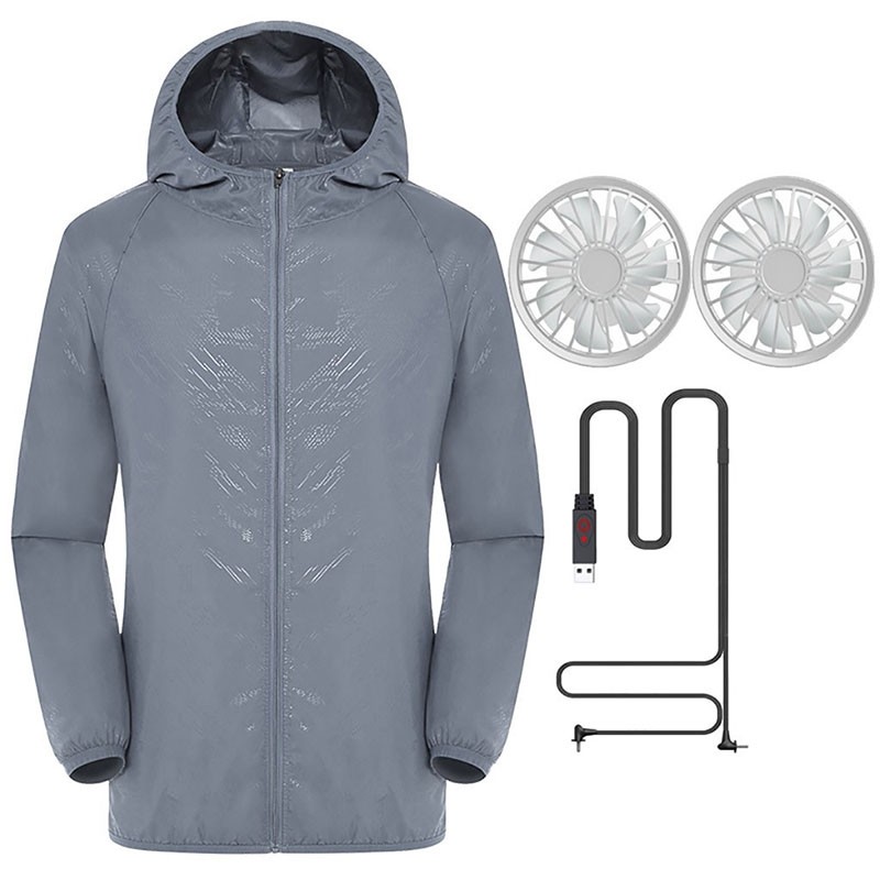 Round Collar gray Japanese Fan Air Conditioning Jacket Summer Cooling Electric Welding Site Factory Fan Cooling Coat(Battery Not Included)