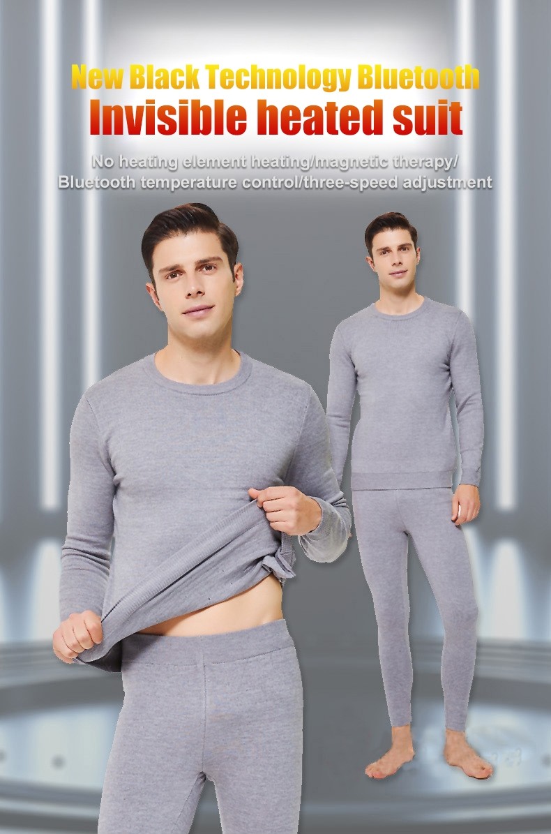 3 Areas Insulated Heating Men's Gray Electric USB Heating Suit Thermal Underwear and Electric Heating Warm Pant(Battery Not Included)