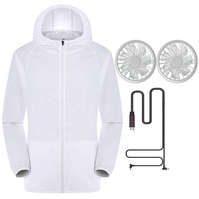 Round Collar white Japanese Fan Air Conditioning Jacket Summer Cooling Electric Welding Site Factory Fan Cooling Coat(Battery Not Included)